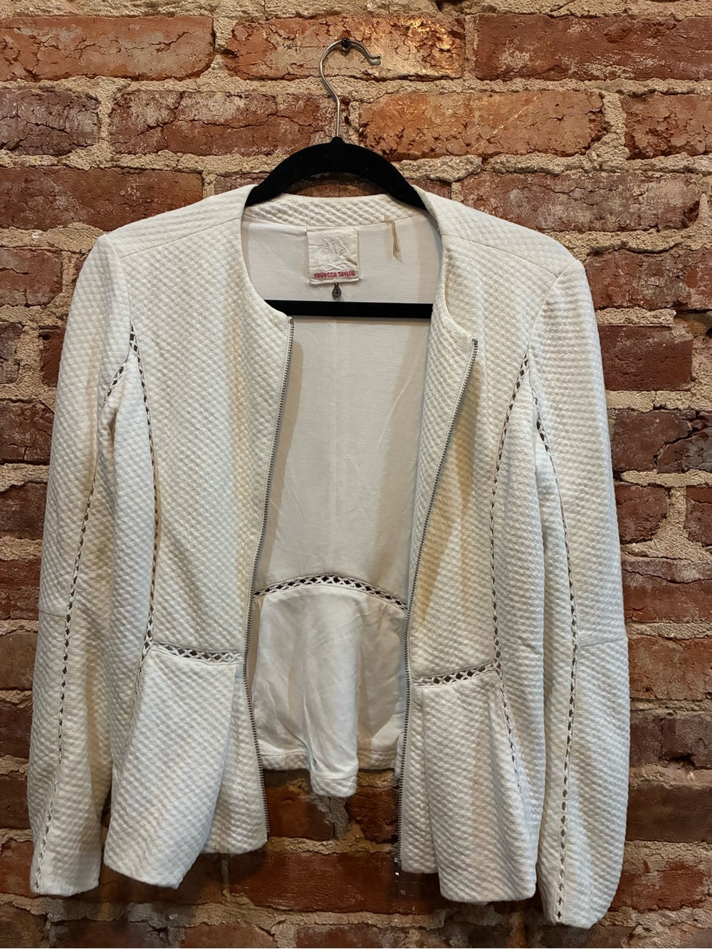 Rebecca Taylor Ivory Textured Open-Front Blazer